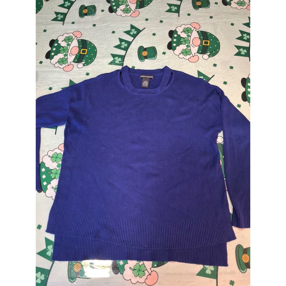 Chelsea & Theodore Womens‎ Blue Ribbed Cashmere Blend Crew Neck Sweater Medium
